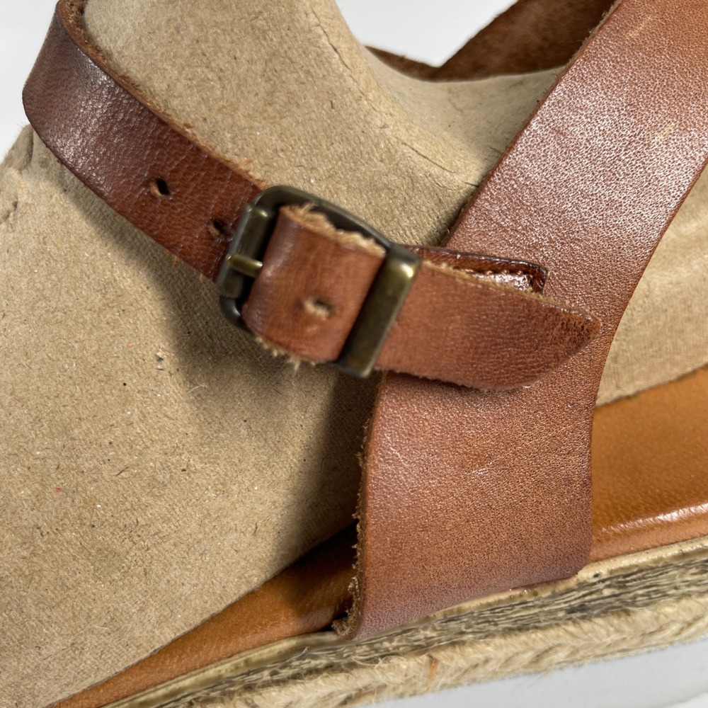 Sz 9.5-10 Bertuchi Brown Leather Espadrille Platform Sandals Made in Spain - Picture 3 of 16
